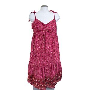 C C California Maxi Dress Sundress Large Smocked Tiered Cotton Pink Red Floral
